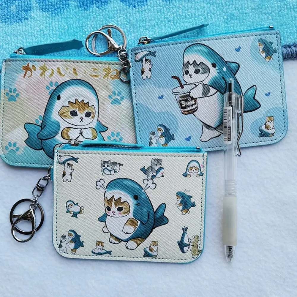 Card Holder Coin Purse Cartoon Anime Shark Cat Cross-Dressing Work ID Badge with Key Ring Zipper Wallet for wallet card holder,card holder,coin purse,card wallet