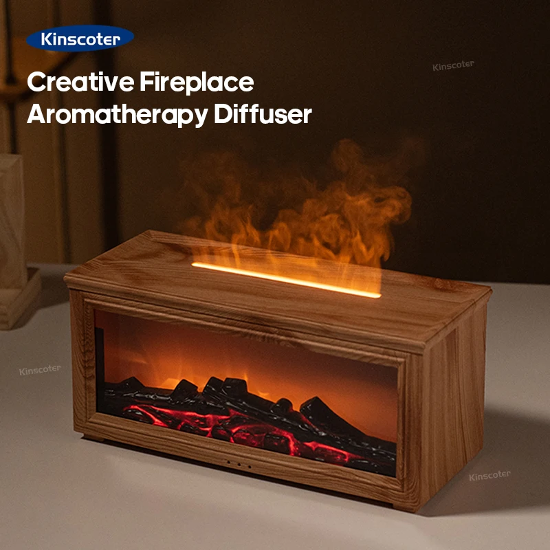 Simulated Fireplace Flames Aroma Diffuser Aromatherapy Ultrasonic Air Humidifier Sprayer Remote Controls/Essential Oil_voghion.com