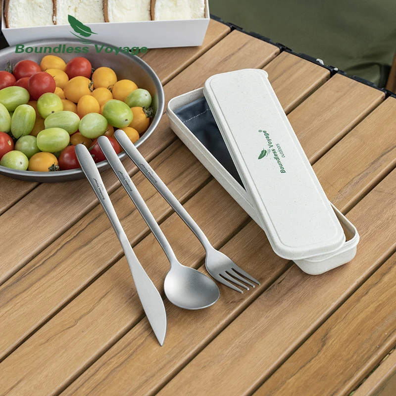 Boundless Voyage Titanium Camping Flatware Tableware Utility Cutlery Set Chopsticks Knife Fork Spoon Set