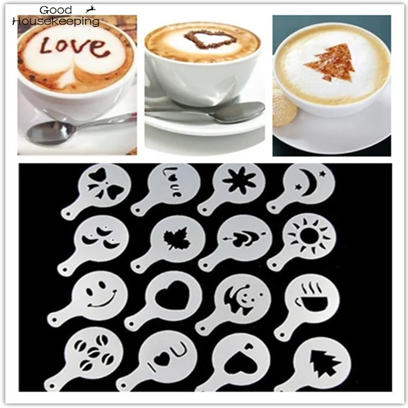 Creative Kitchen Accessories 16pc Fancy Coffee Printing Template Kitchen Tools Kitchenware Coffee Spray Template Gadgets