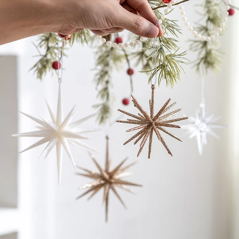 Christmas Decorations 4pcs/set Blingbling Christmas Tree Decoration Pendant Christmas Ornament Champagne White Explosive Star