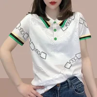 Woman T Shirt 100℅ Cotton Graphic Baggy Polo Neck Women Women's Clothing Trend 2025 Youthful Elegant Youth Fashion High Quality - Image 2