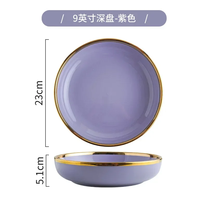Purple Porcelain Plates Plates Dinner Dinnerware Set Food Luxury Dinner Dishes Soup Salad Bowl Dessert Ceramic Cake Plate