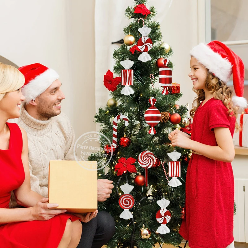 Christmas Lollipop Candy Cane Pendant Big Xmas Tree Hanging Ball Ornaments 2024 Christmas Decoration For Home 2025 New Year Gift