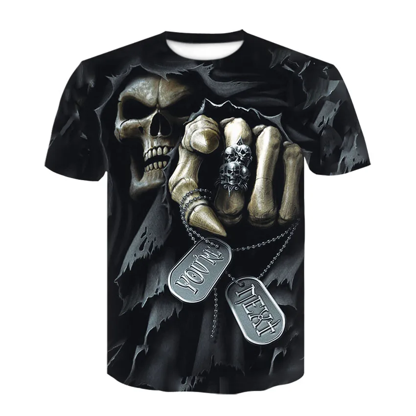 2022New Men's Skull T-shirt Brand Punk Style Finger 3Dt- Shirt Top Hip Hop 3D Print Punisher |