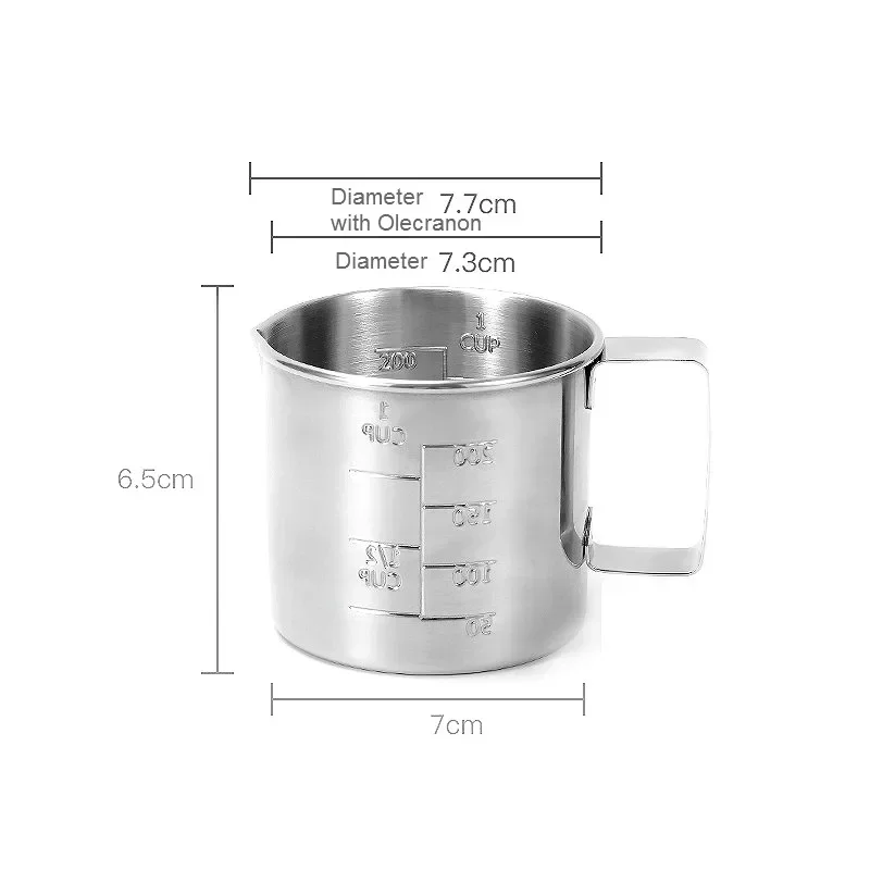 Stainless Steel Measuring Cup 200 ml Milk Tea Coffee Liquid Measuring Cup  With Scale Food Grade 304 SUS Never Rust 200 cc