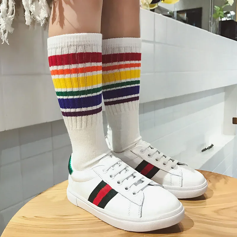 Kids Knee High Stripe Cotton Socks Girls Boys Football Sports School White Socks Skate Children Baby Long Tube Leg Warm