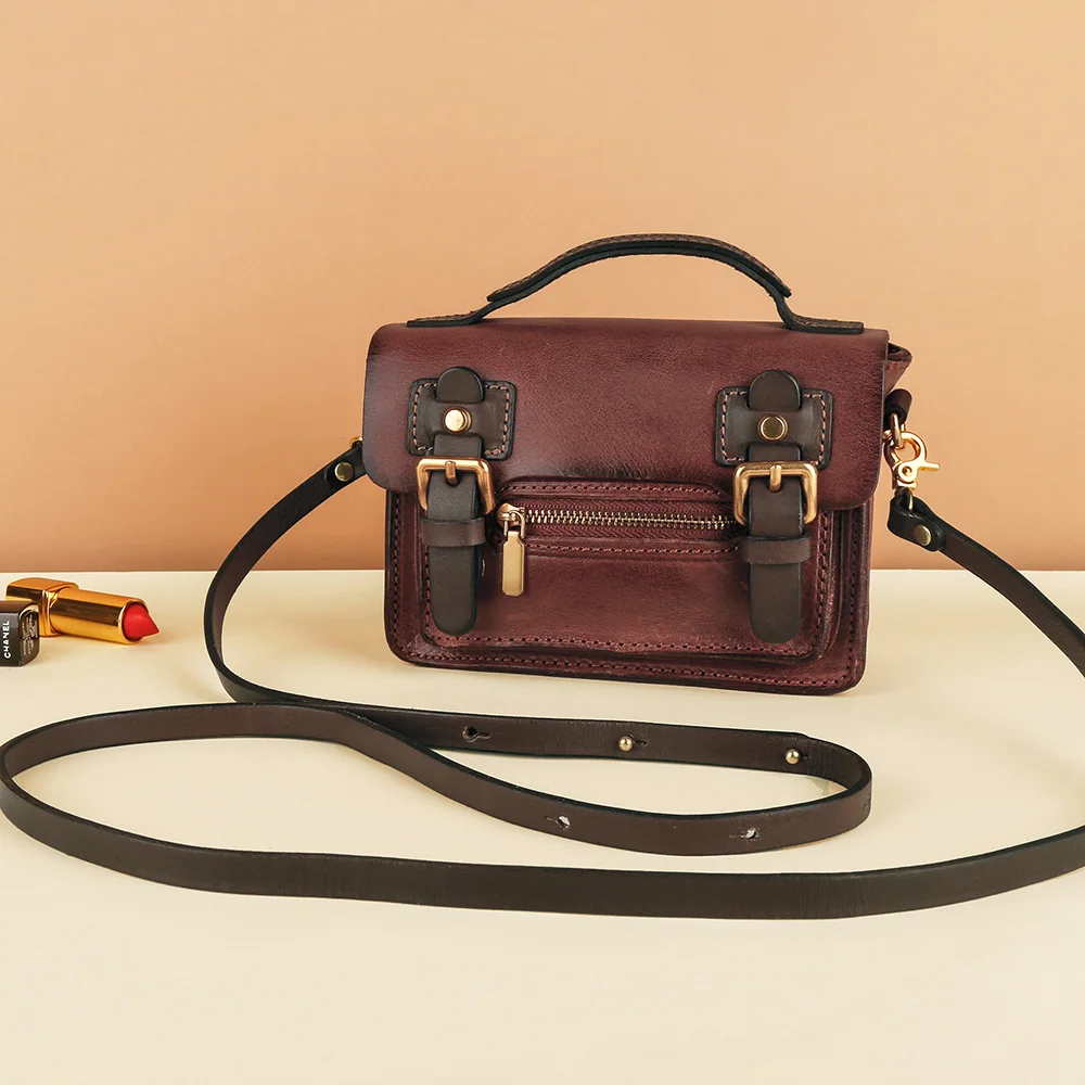 Handmade Cowhide Shoulder Bag Woman Retro Shoulder Bag Women's Fashion Crossbody Bag Versatile Genuine Leather Bag For Women