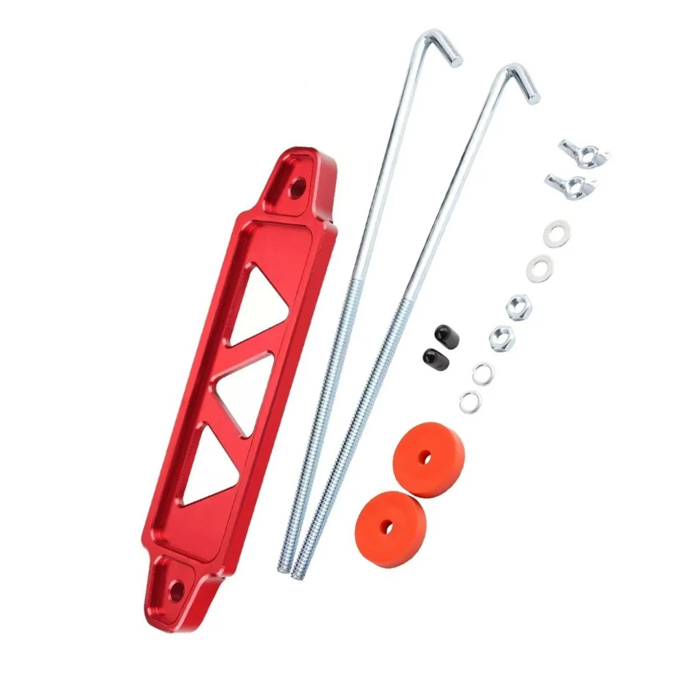 Battery Tie Down Bracket JDM Battery Hold Down Sets Billet Aluminum Battery Tie Down Bracket Mount Bracket Brace Bar 8'' J-Hook Bolt