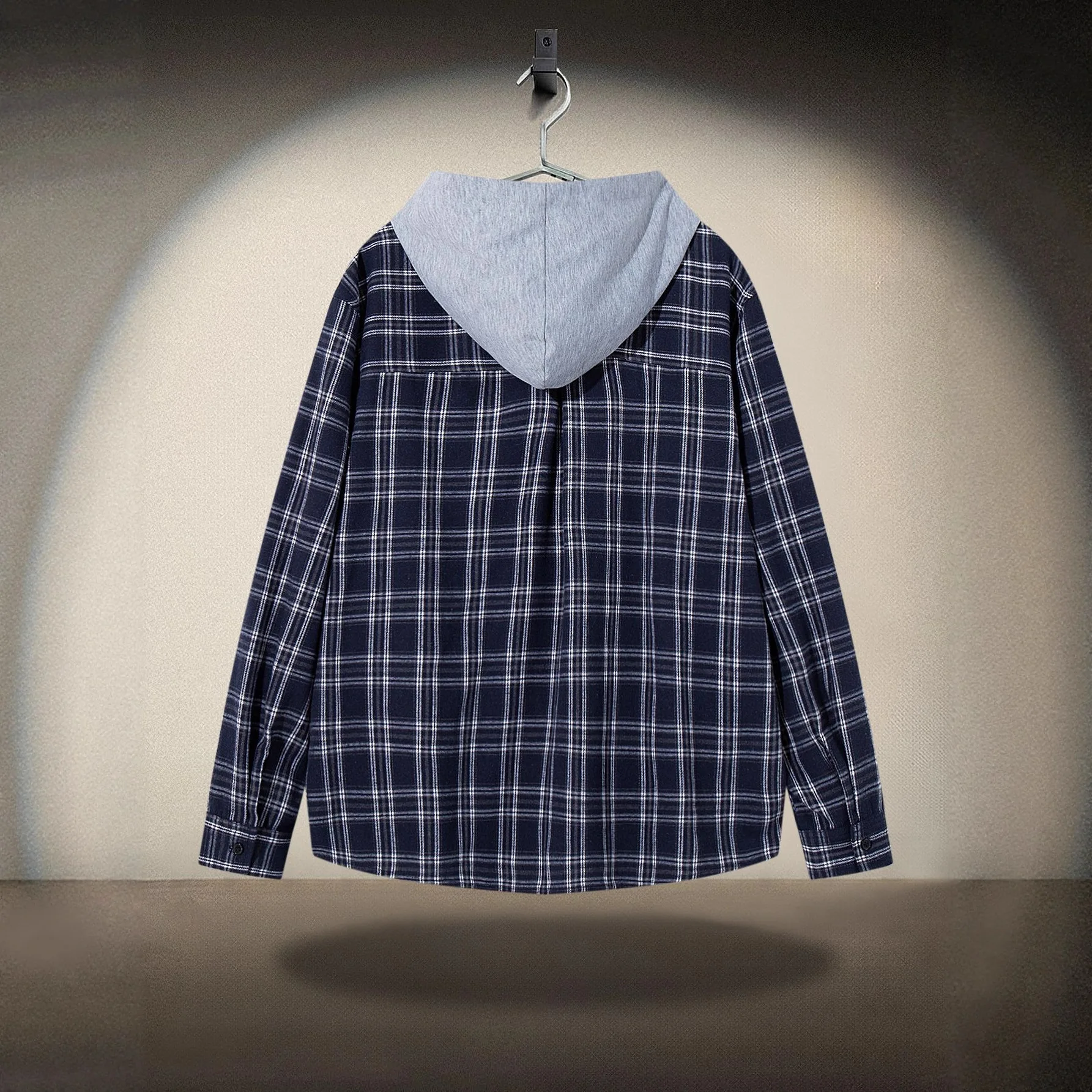 2026 spring/summer new style long sleeved shirt men's hooded plaid jacket trendy 2026 Spring/Summer New Style Long-Sleeved Shirt Men's Hooded Plaid Jacket Trendy 2