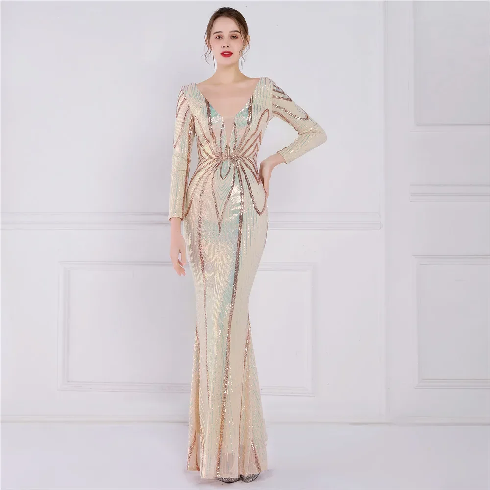 فستان سهرة مخصص ترتر شامبانيا قابل للتمدد على شكل...