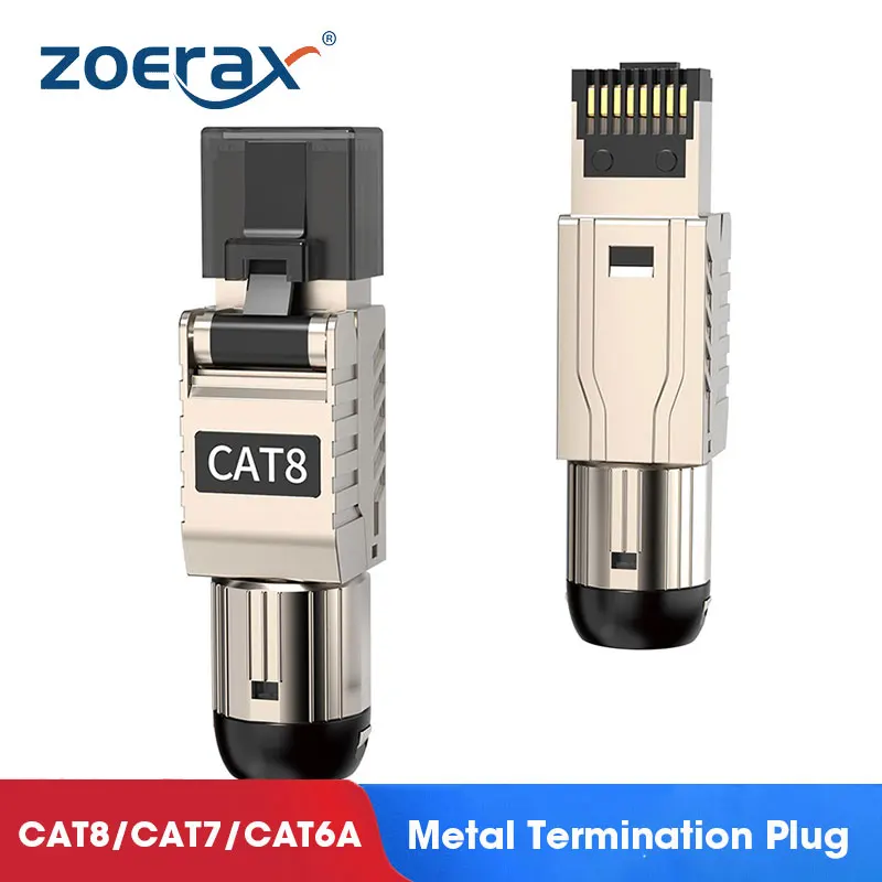 ZoeRax RJ45 Cat8 Cat7 Cat6A Connectors RJ45 Metal Tool Free Easy Termination Plug 2000MHz 40G LAN Cable 22AWG - 24AWG