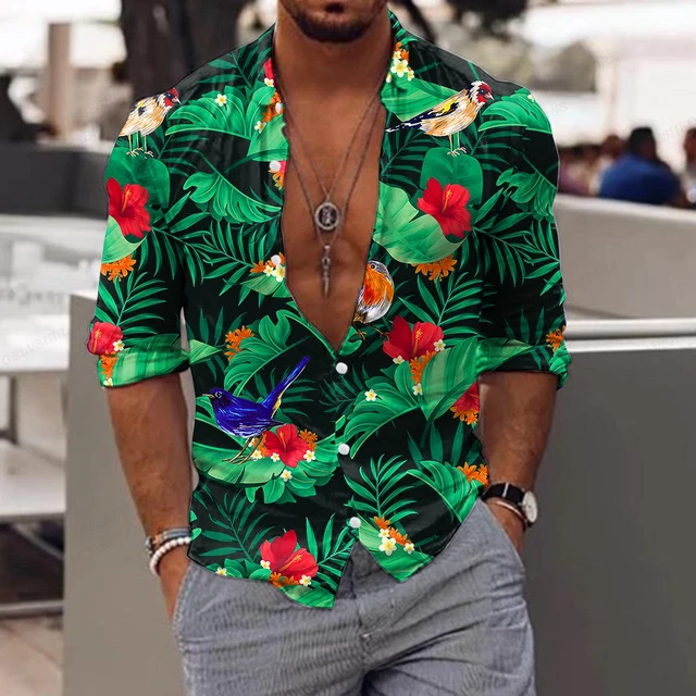 Camisa havaiana em folha tropical masculina estampada 3D, camisa floral,  blusa manga curta, camisa lapela, moda praia casual, menino - AliExpress