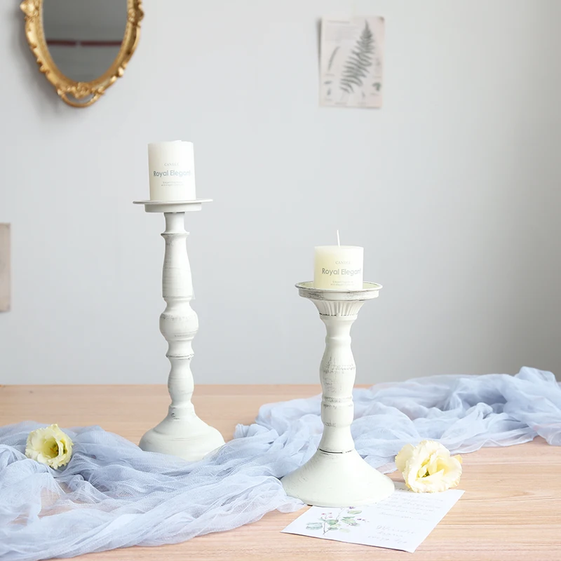 

French Vintage White Candlestick, Retro Candle Holder, Photography, Wedding Decoration, Table Centerpieces