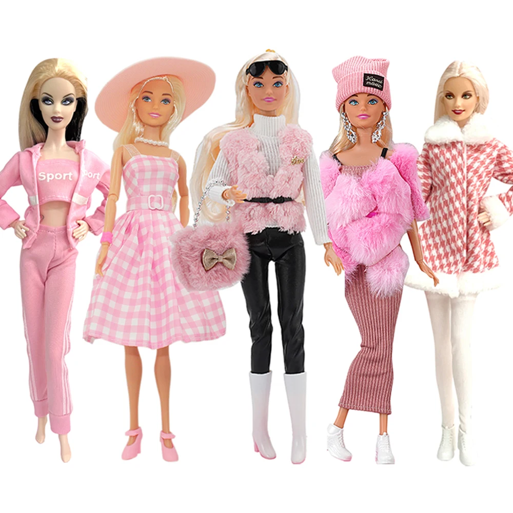 

5 Set/Lot Pink Dress for Barbie Doll Clothes Fashion Outfit Modern Coat Gown Skirt 1/6 BJD Doll Dollhouses Accessories Toys