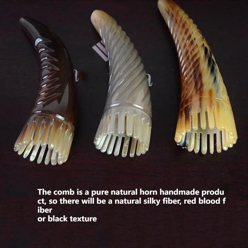 Handmade Natural Yak Horn Massage Comb Scalp Scraping Meridian Massage Anti-Static Hair Comb for Neck Head Body SAP Relaxation 4