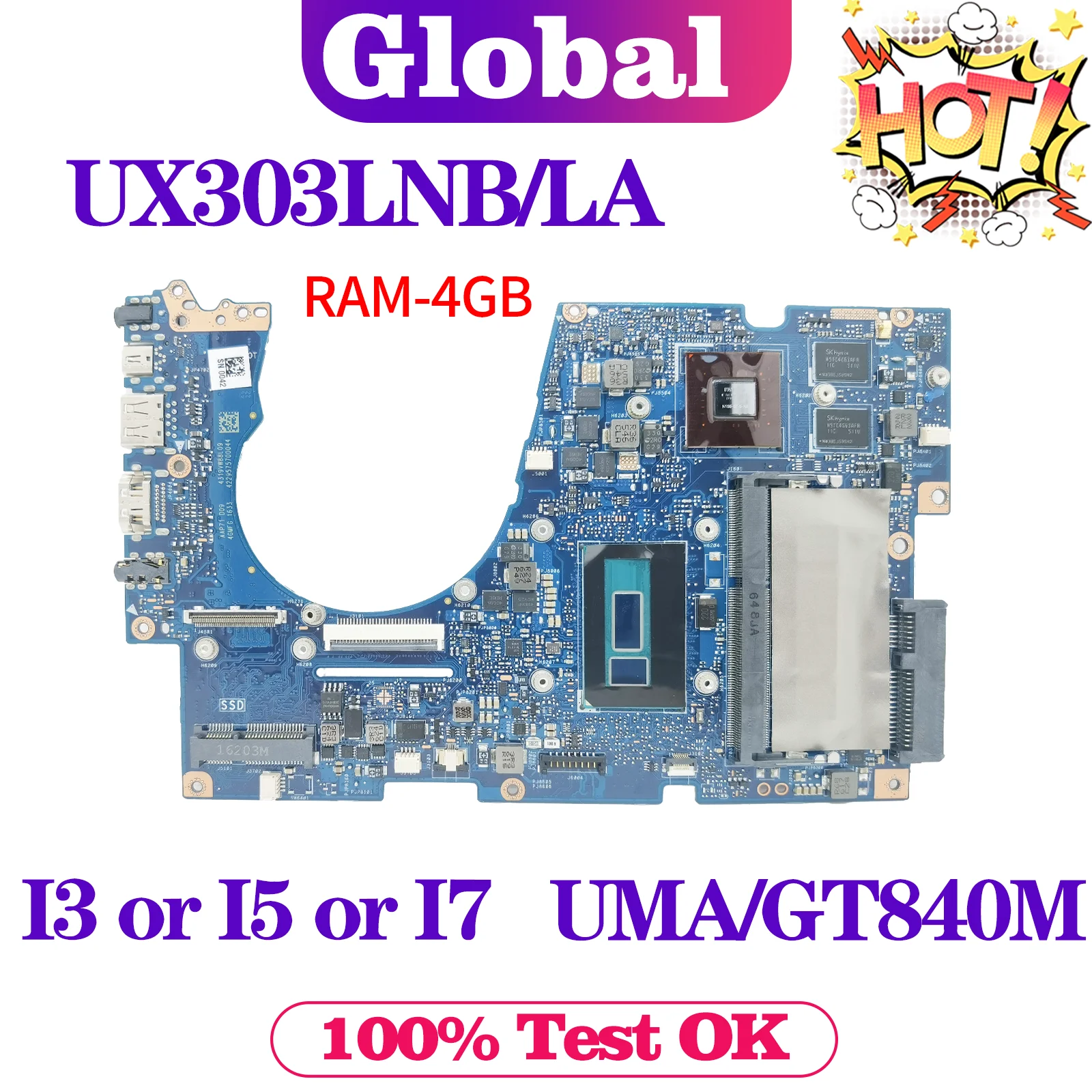 

KEFU UX303LNB Mainboard For ASUS UX303LN UX303LA UX303LB U303L RX303L BX303L Laptop Motherboard I3 I5 I7 4th/5th 4G-RAM UMA/PM