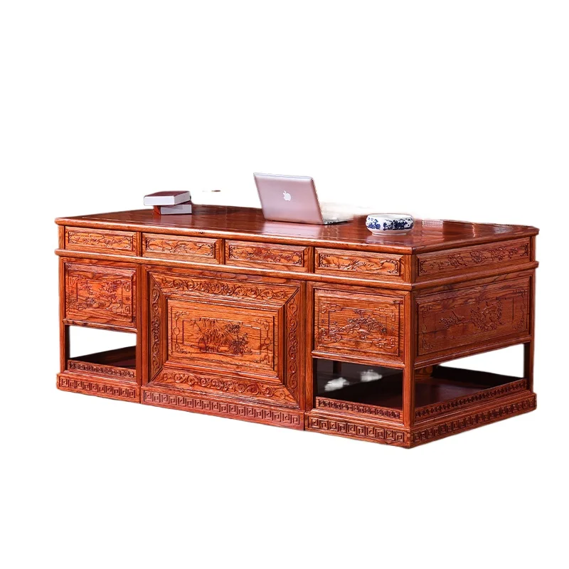 中国アンティーク、デスクライティングデスク、彫刻コンピューター