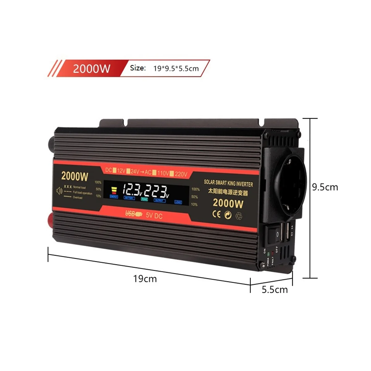 

Intelligent Power Inverter 2000W DC 24V to AC 220V Transformer Car Household Inverter Solar Converter EU Plug