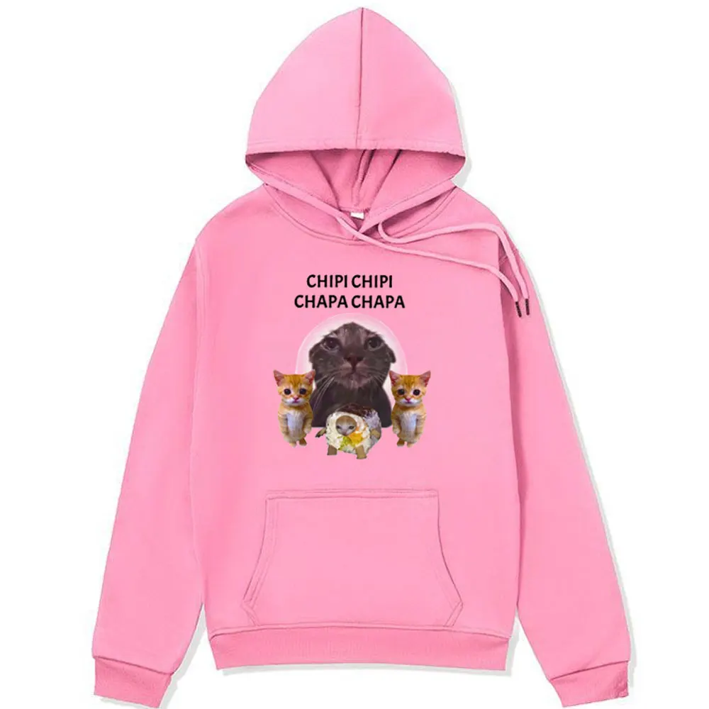 Funny Chipi Chipi Chapa Chapa Dubi Dubi Cat Meme Graphic Print Hoodie Male Fashion Oversized Fleece Pullover Sweatshirt Unisex
