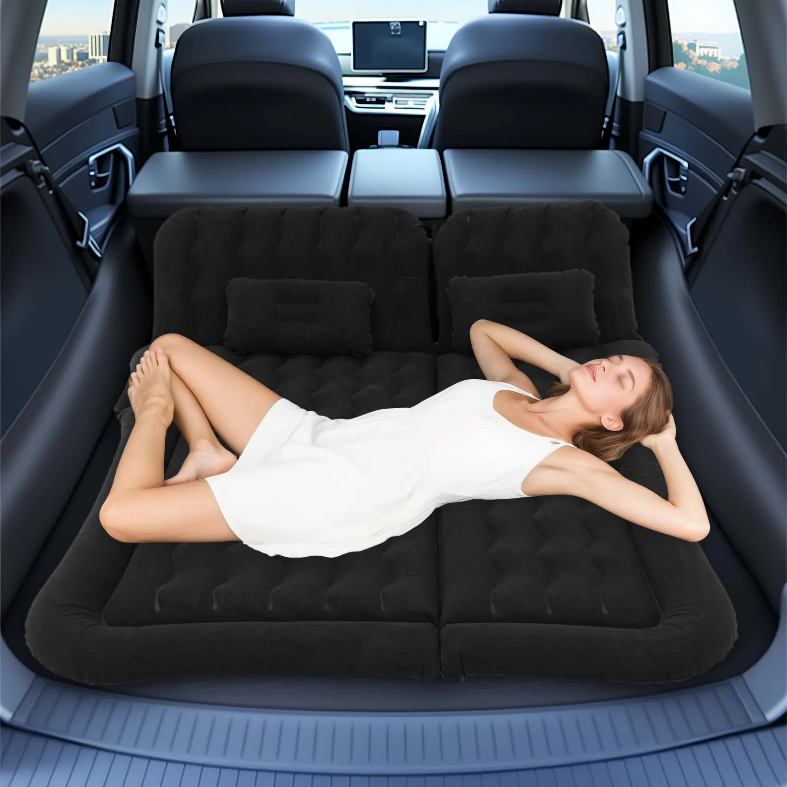 Schwarzes, weiches, robustes, aufblasbares PVC-Kissen, SUV-Luftmatratze, tolles Auto-Luftkissen zum Schlafen, Entspannen, Camping, Roadtrips usw. – Detail 4