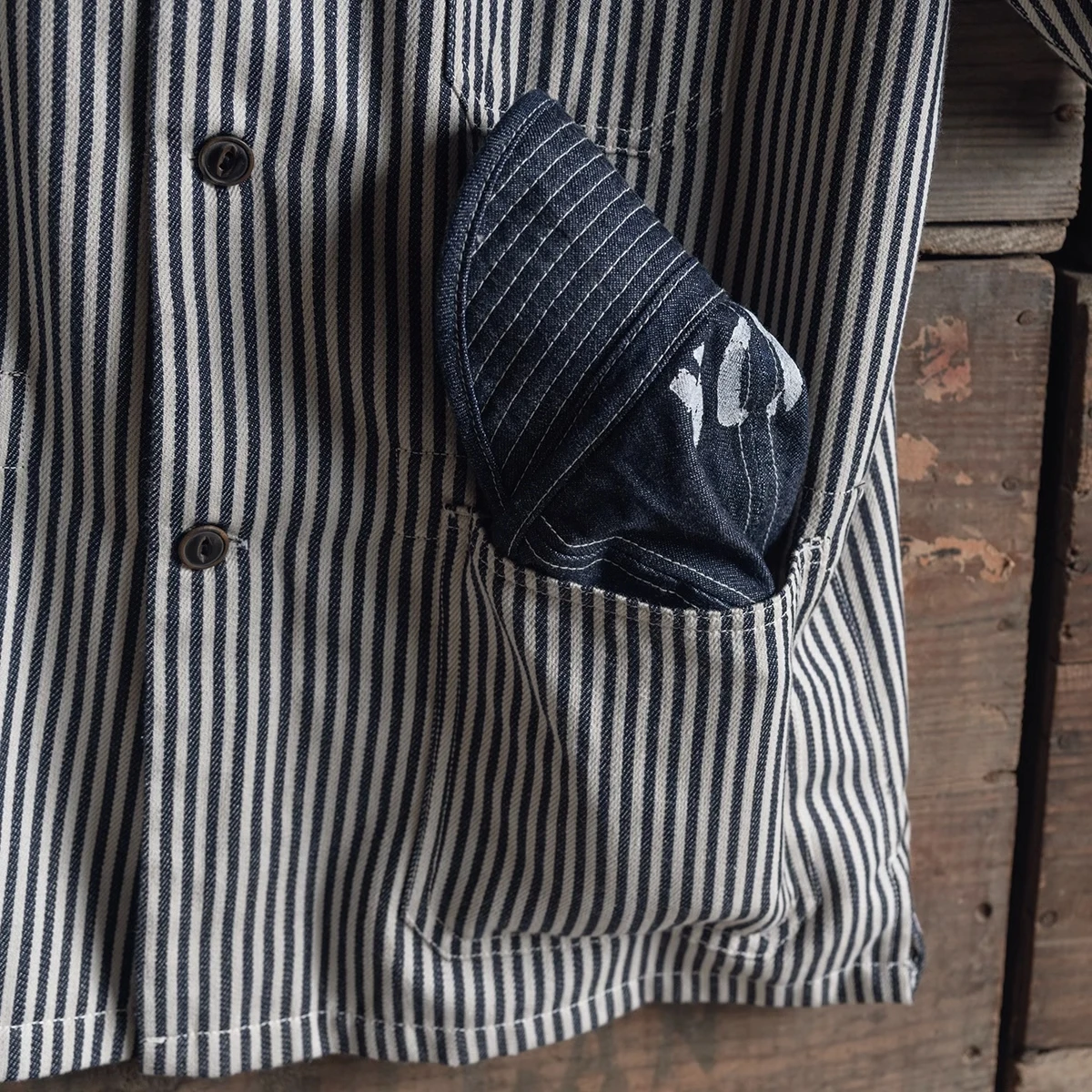 Bronson 1940s Collarless Short-Sleeve Shirt Prisoner Of War Stripes Work Shirt 4