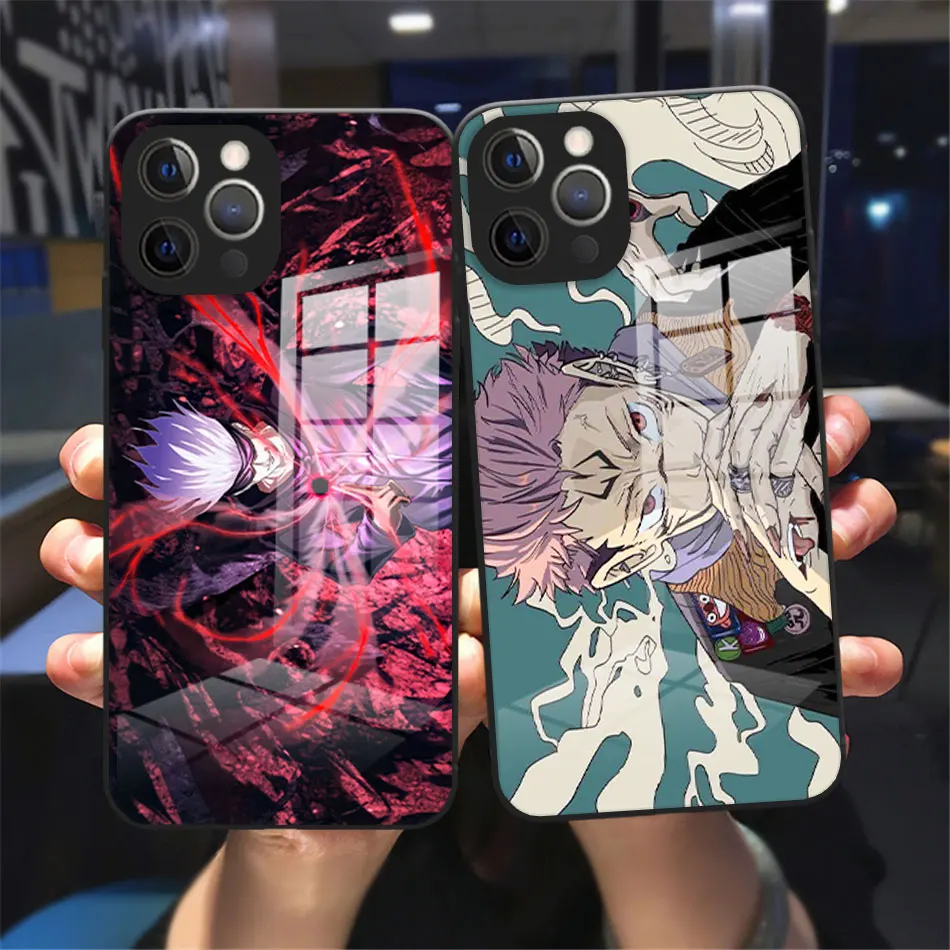 

Cartoon Anime Jujutsu Kaisen Phone Case For iPhone 11 12 13 Pro Max X XR XS MAX X 8 7 Plus 12 13 Mini Black Tempered Glass case