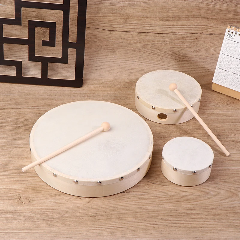 Musical Percussion Instruments Wooden Hand Drum Frame Drums 4/6/7/8/9/10 Inch Hand Drum Wood Drum With Stick Set Musical Game Kids Educational Toy Percussion Instrument