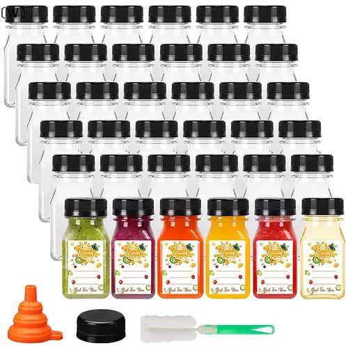〔W〕4Pcs 120ML Clear Drink Containers Plastic Reusable Empty Juice Bottles with Black Tamper Proof Lids for Juice, Milk, Coffee - Image 2