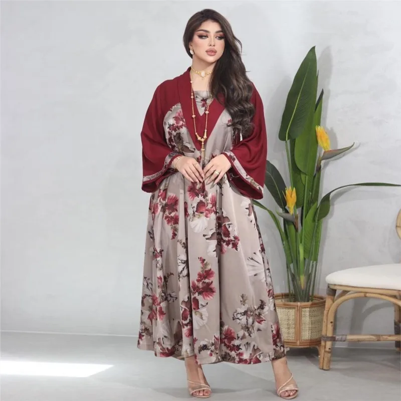 

Middle East Muslim Print Patchwork Dress Djellaba
