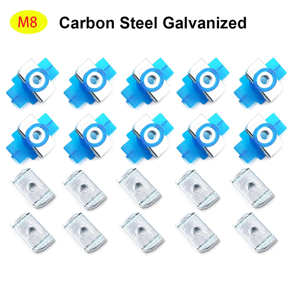 10pcs M8 Slot Nuts Channel Nut Suits T Nut Hammer Head Sliding Carbon Carbon Steel Galvanized T Slot For Platform Roof Rack