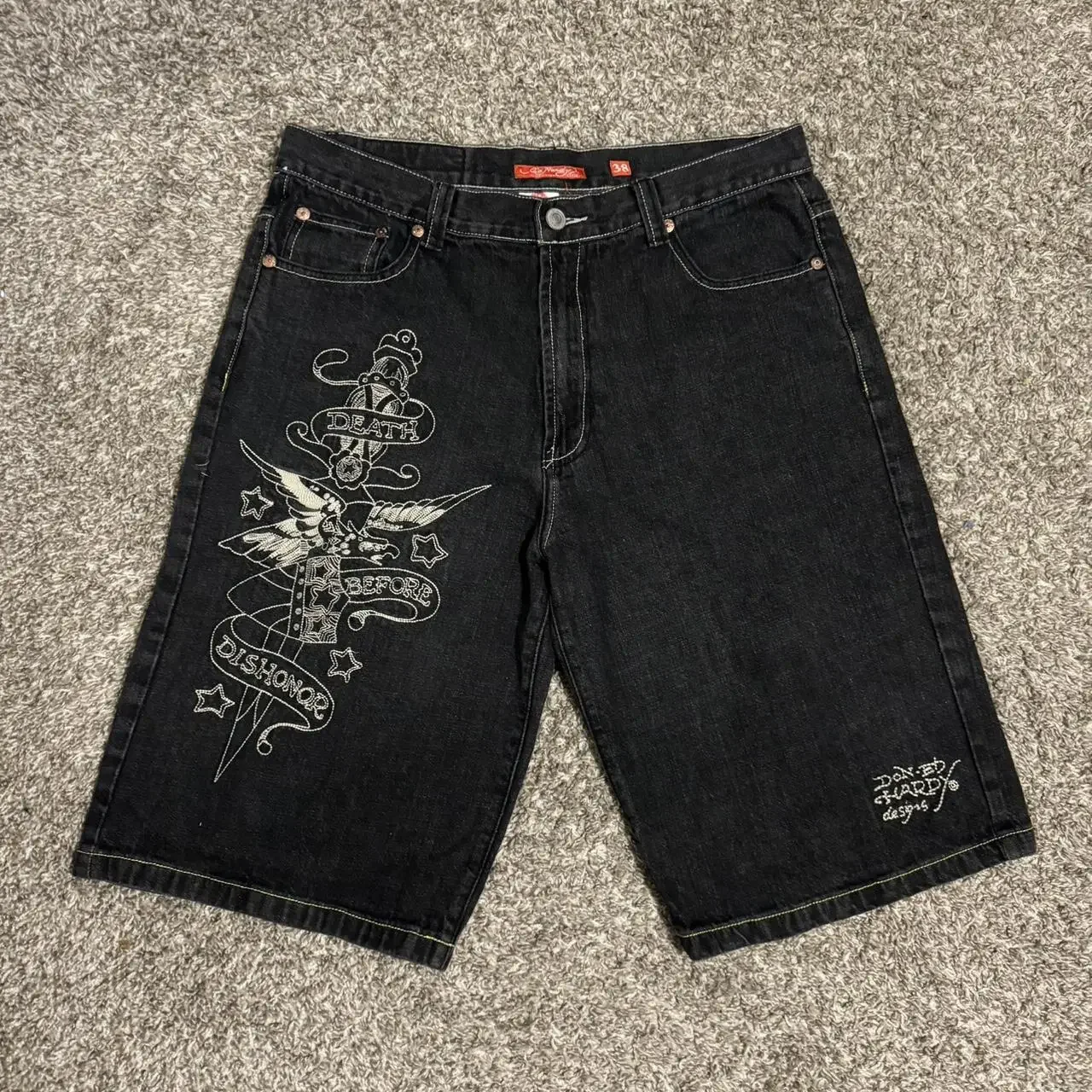 Summer Jeans Shorts Denim Shorts Y2K Hip Hop Letter Graphic Print Baggy Denim Gym Shorts Men and Women Vintage Harajuku Gothic Loose Short Jeans