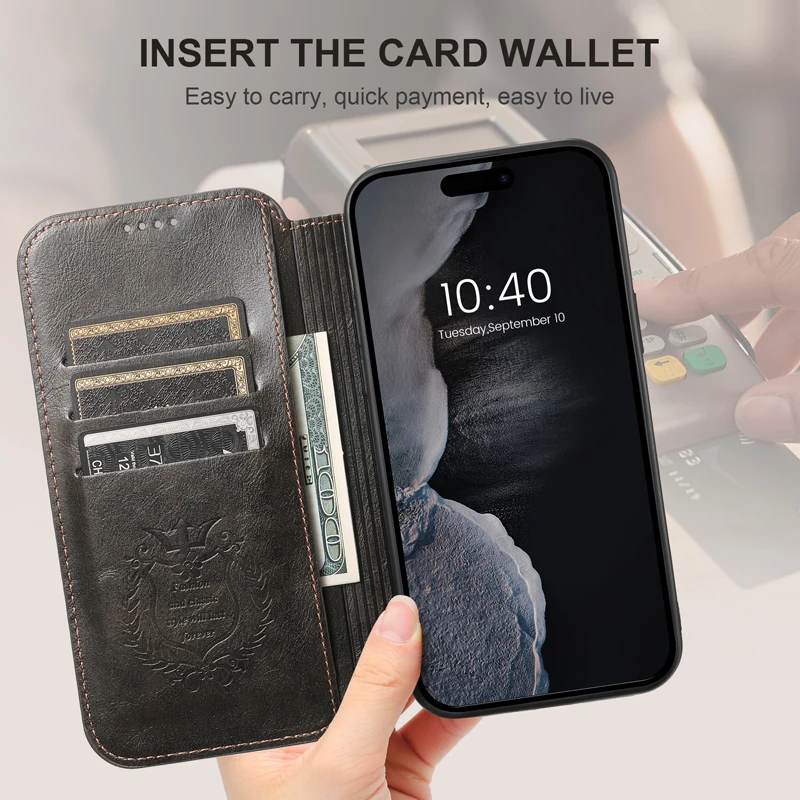 For iPhone 15 14 13 Pro Max Case Magnetic Oil Wax Pattern Leather Wallet Book Cover with Card Slot For Magsafe for iPhone15 Pro