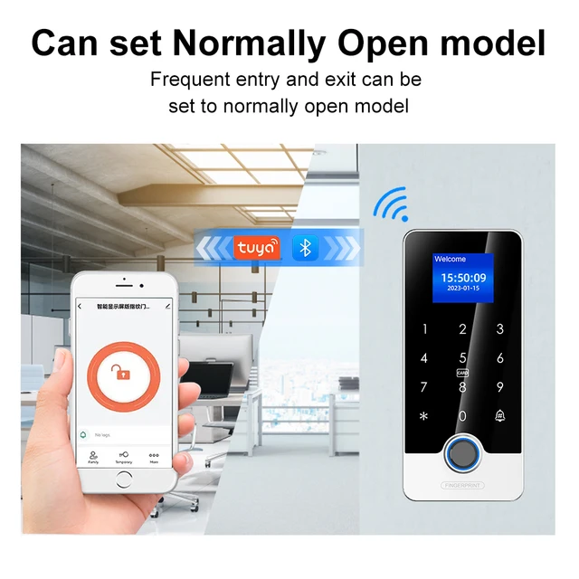 Tuya APP Door Lock Access Control System Kits With 1.77In Screen Bluetooth Keyboard Fingerprint RFID IC Card Reader Metal Keypad 3
