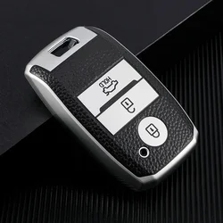 Luxury TPU Leather Car Key Case Cover - Premium Vehicle Accessory (Black Silver)
