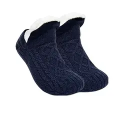 Cozy Winter Non-Slip Velvet Slipper Socks - 40-42(26cm) (Solid Navy Blue)