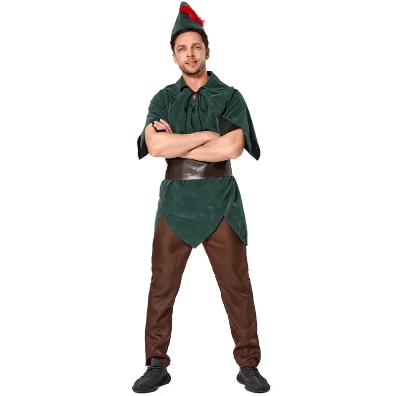 Uomini Adulti Fiabe Robin Hood Peter Pan Costume Cosplay Halloween Set Medievale Foresta Verde Elfo Principe Verde Quattro Pezzi Set
