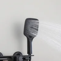 ก๊อกน้ําอ่างอาบน้ําติดผนังสีดําสองฟังก์ชั่นชั้นวางขนาดใหญ่ยาวแสดงอุณหภูมิการไหลของน้ําสร้างไฟฟ้า 5