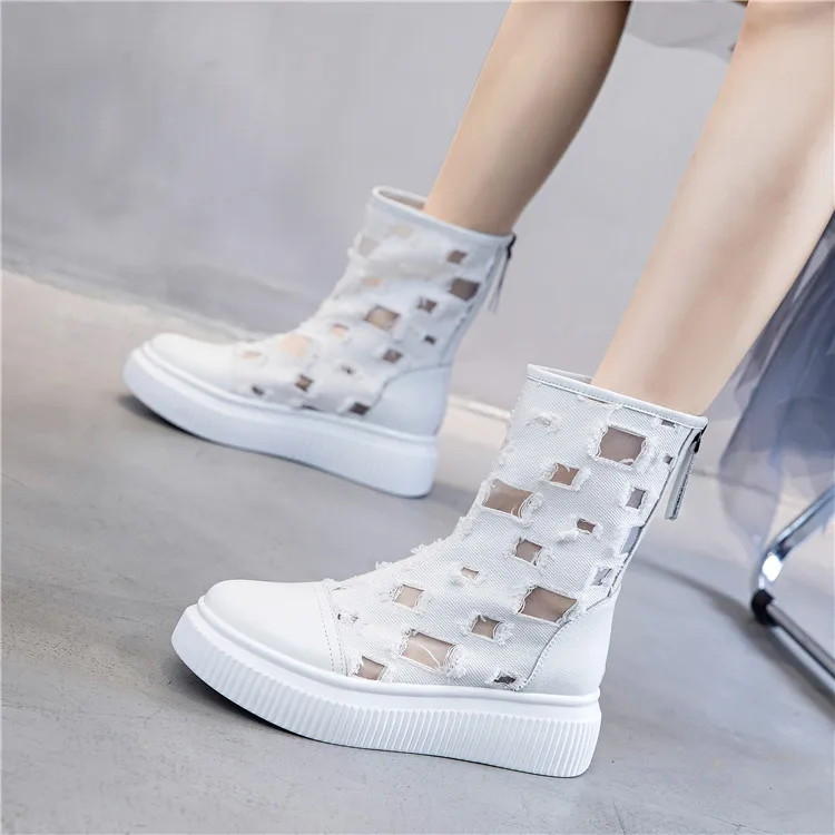 

Summer Sandals for Women Hollow Out Boots Leather High Barrel Shoes Platform Shoes Ankle Boots Back Zipper Fashion Sandals