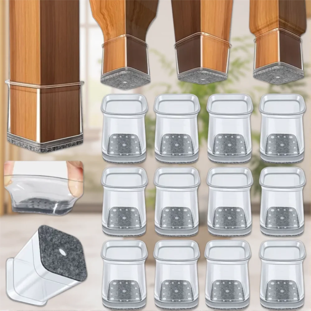 Transparent Gray Silicone Chair Leg Protectors with Felt Caps