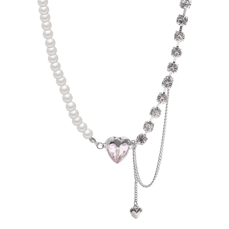 Korean Fashion Vintage Hollow Pink Crystal Heart Pendant