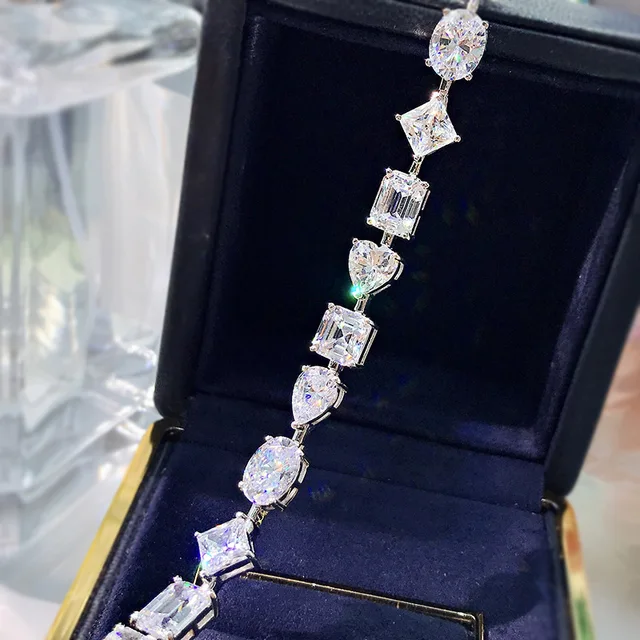 Buy 2.75CT Diamond Bracelet Multi Shape Fancy Stones Oval Shape, Pear Shape,  Marquise Shape Diamonds Alternating Prong Set Basket Setting Online in  India - Etsy