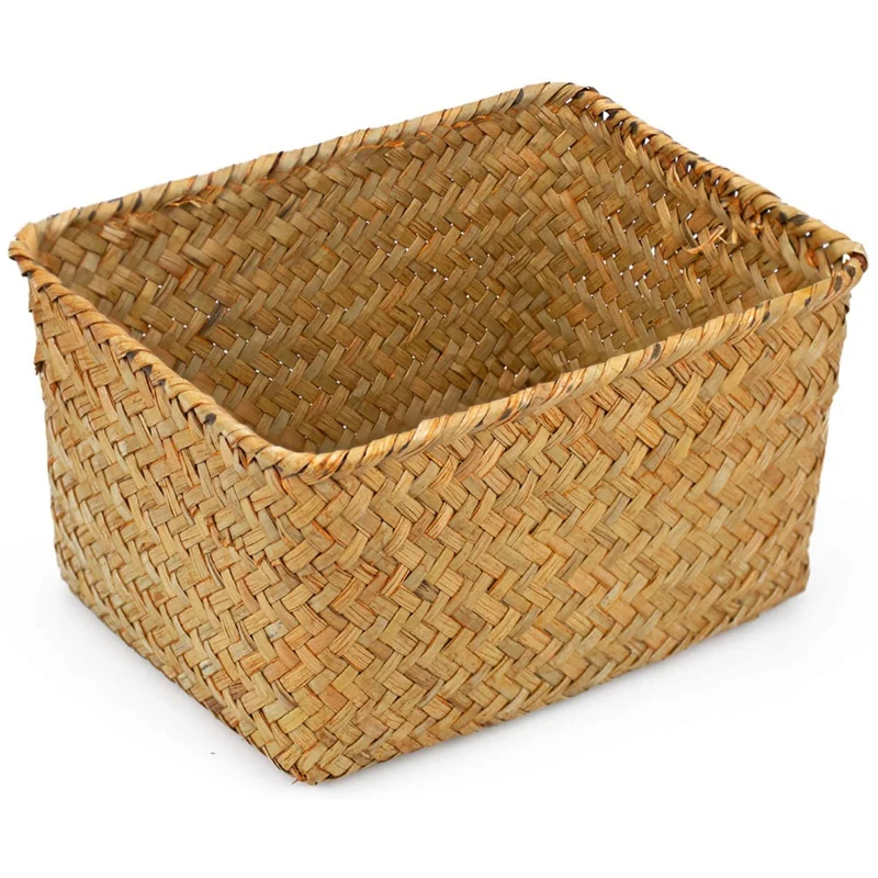 Seagrass Storage Basket, Multisize Handmade Rattan Shelf Baskets & Home Storage Bins Baskets for Decoration