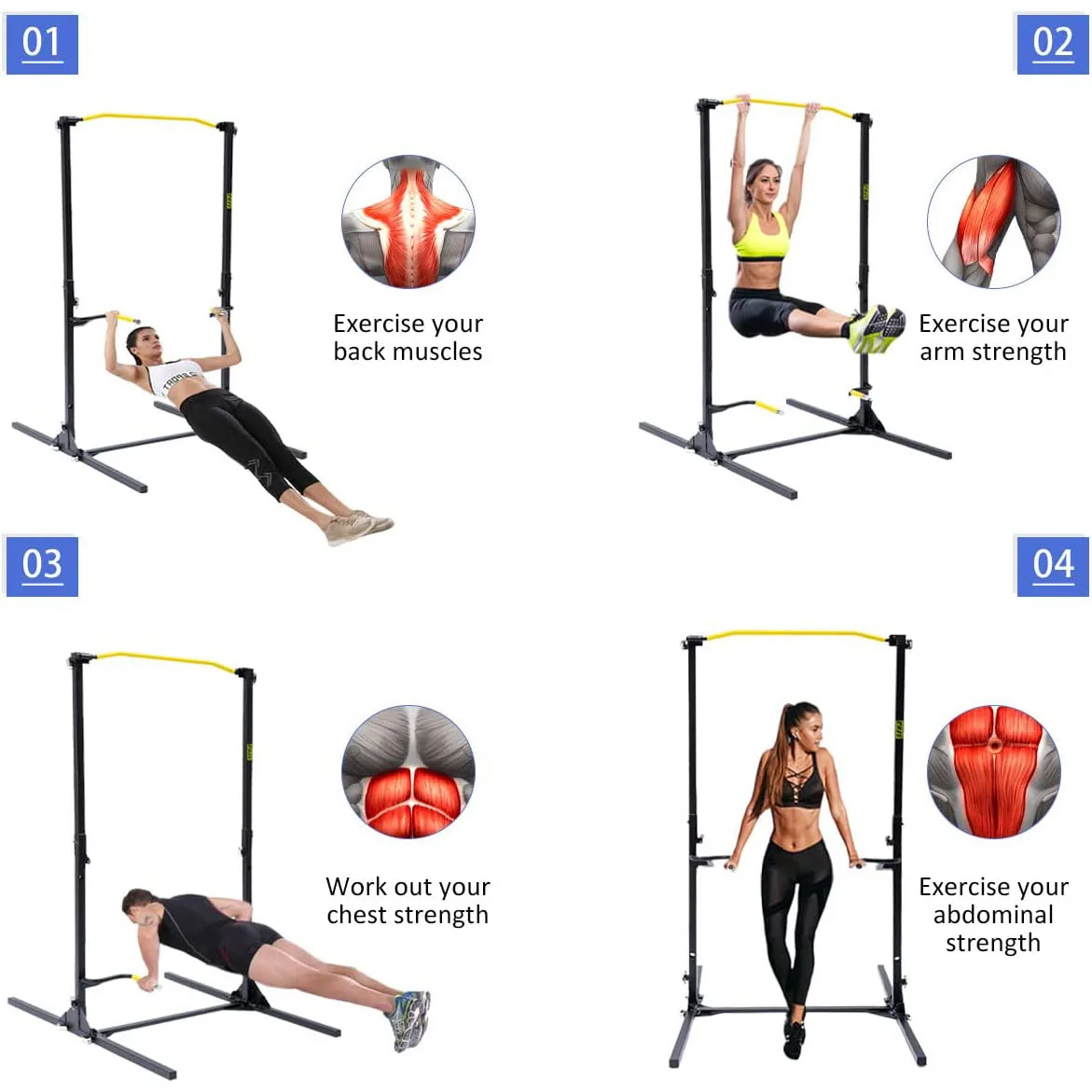 Pull Up and Dip Bar for Woman and Man, Foldable Power Tower