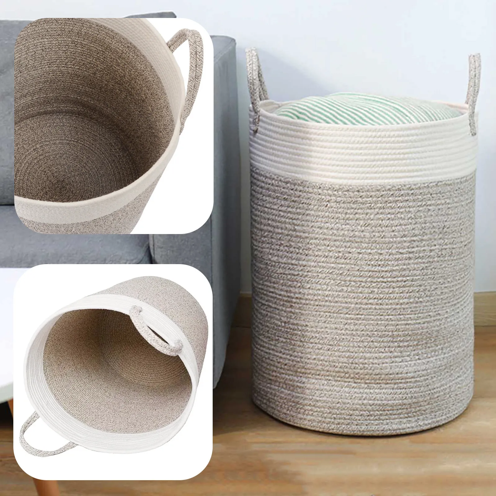 

Foldable Storage Baskets Flax Dirty Clothes Storage Baskets Solid Color Desktop Cosmetic Organize Box Rope Handle Organize Box