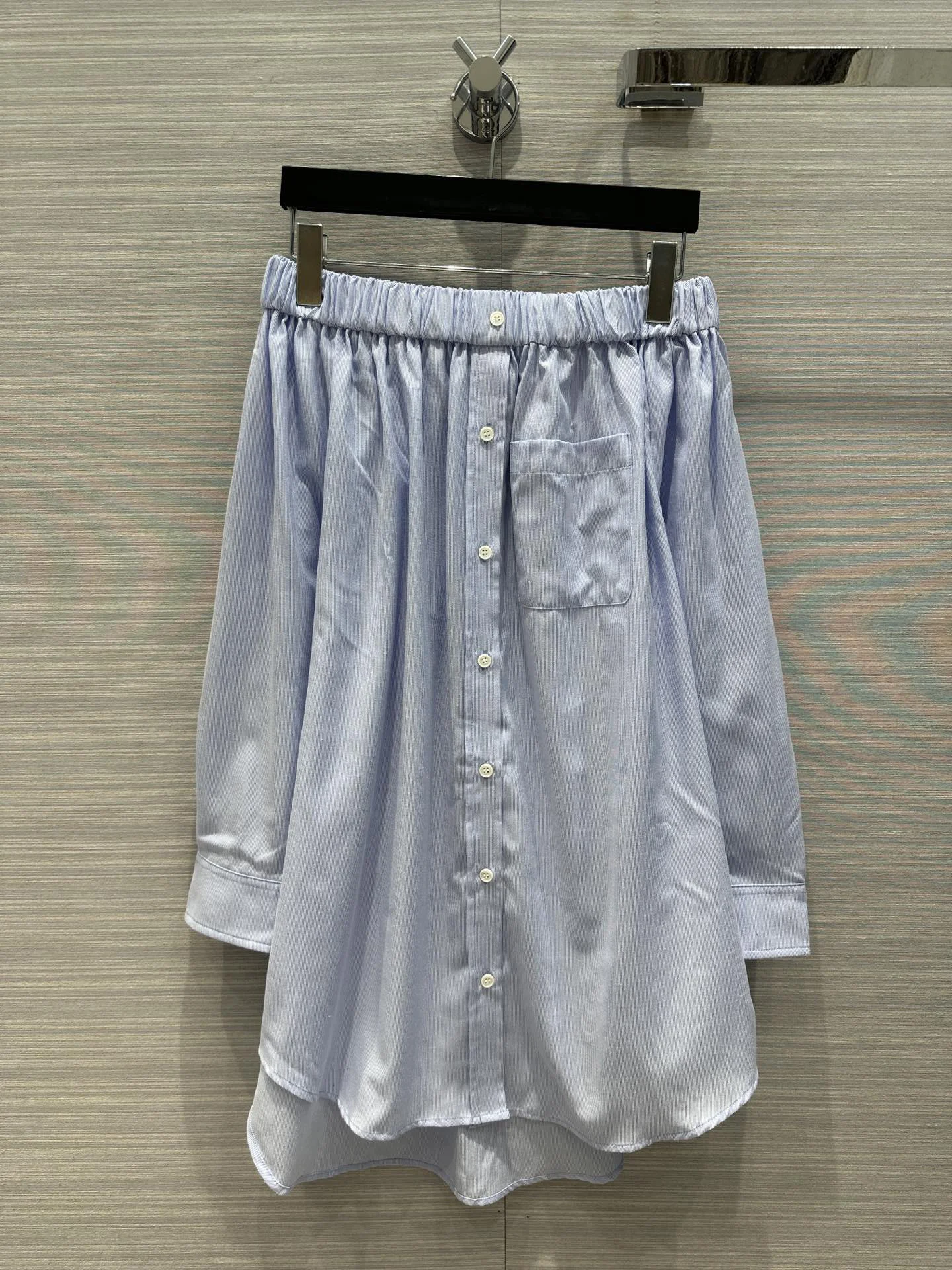 

2023Early fall new, navy style girly temperament line shoulder collar long shirt dress6.15