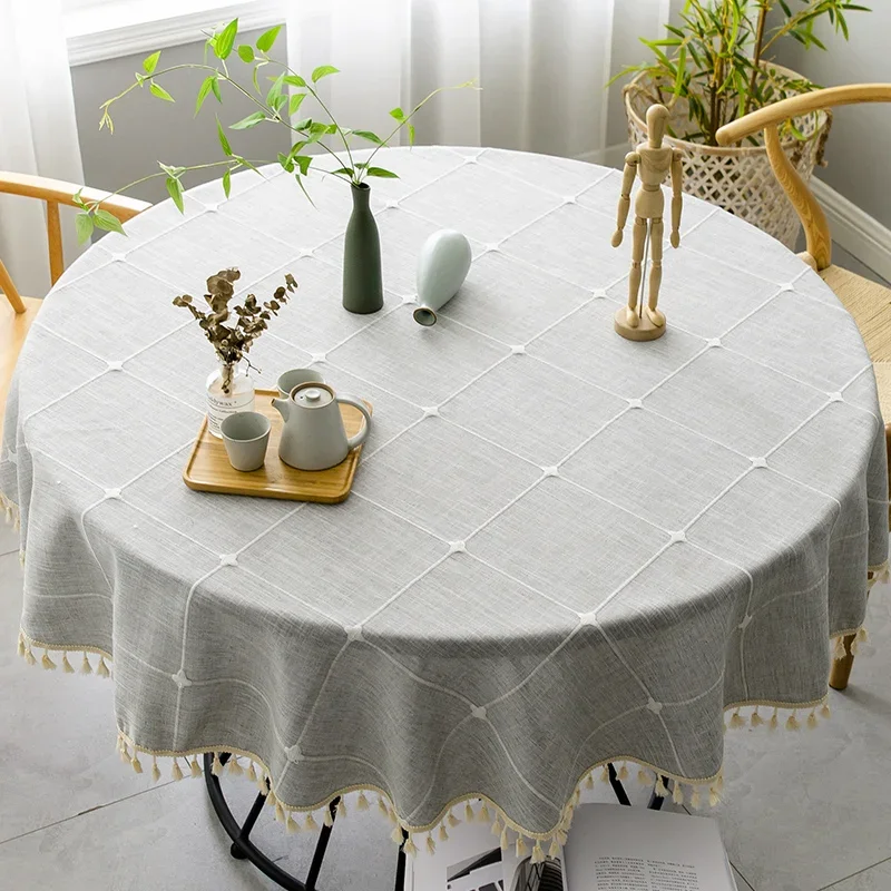 Plaid Cotton Linen Round Tablecloth Wedding Hotel Banquet Cloth Table Cover Indoor Dining Room Kitchen Outdoor Decor Manteles - Image 3