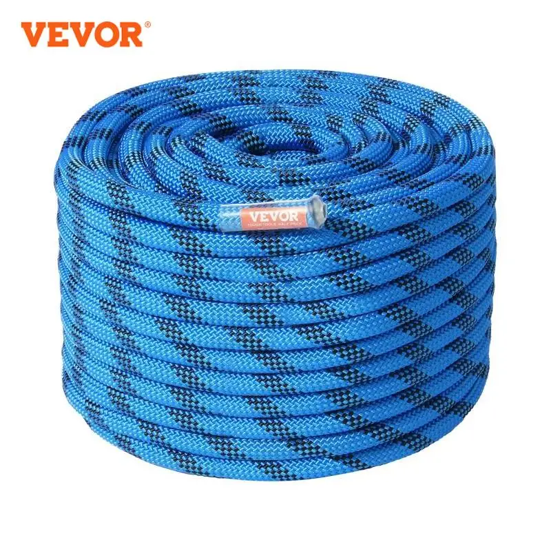 Camping Tent Rope 12.7mm Static Climbing Rope 125/150/200ft Outdoor Rock Climbing Rope 30KN Breaking Tension Fiber w/ Steel Snap Hooks