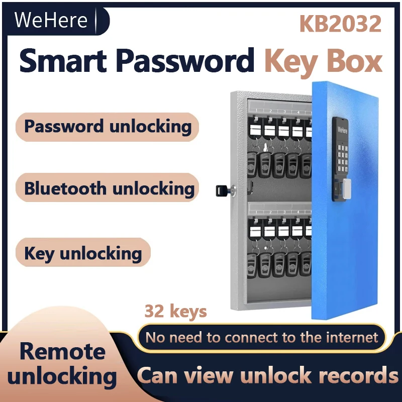 

WeHere Intelligent Wall Mounted Key Safe Box Remote Authorization Unlocking OTP/APP Bluetooth/fixed Code Unlocking Key Managemen