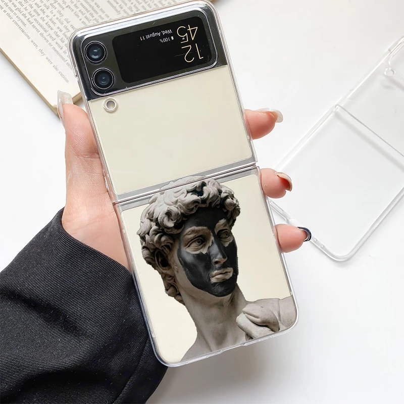 Artistic Clear Hard Folding Phone Case with David & Mona Lisa Design